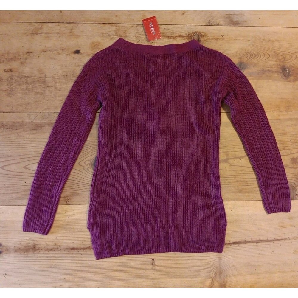 Guess Los Angeles Womens XS Khloe Sweater Raspberry Lace Up V Long Sleeve NWT - Picture 5 of 6